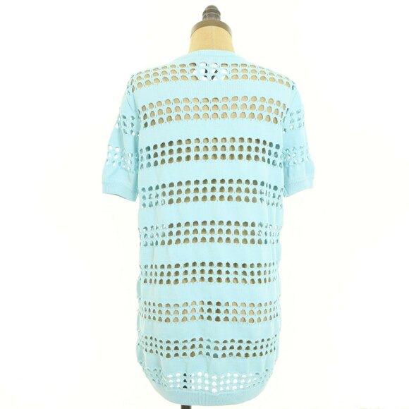 Topshop Tunic Dress Size 0 Open Knit Crew Neck Short Sleeve Light Blue EUC B8 - Picture 3 of 5